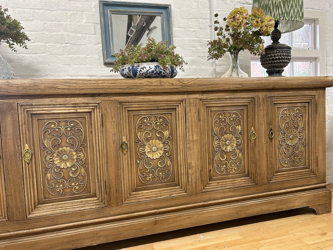 Antique Indian Sideboard / Carved Mango Wood Sideboard /extra Long