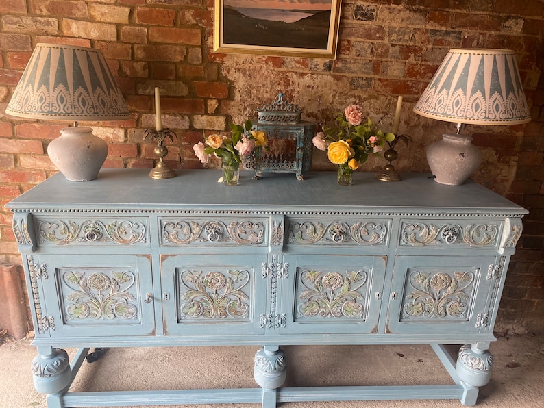 Large Antique Blue Sideboard Etsy UK
