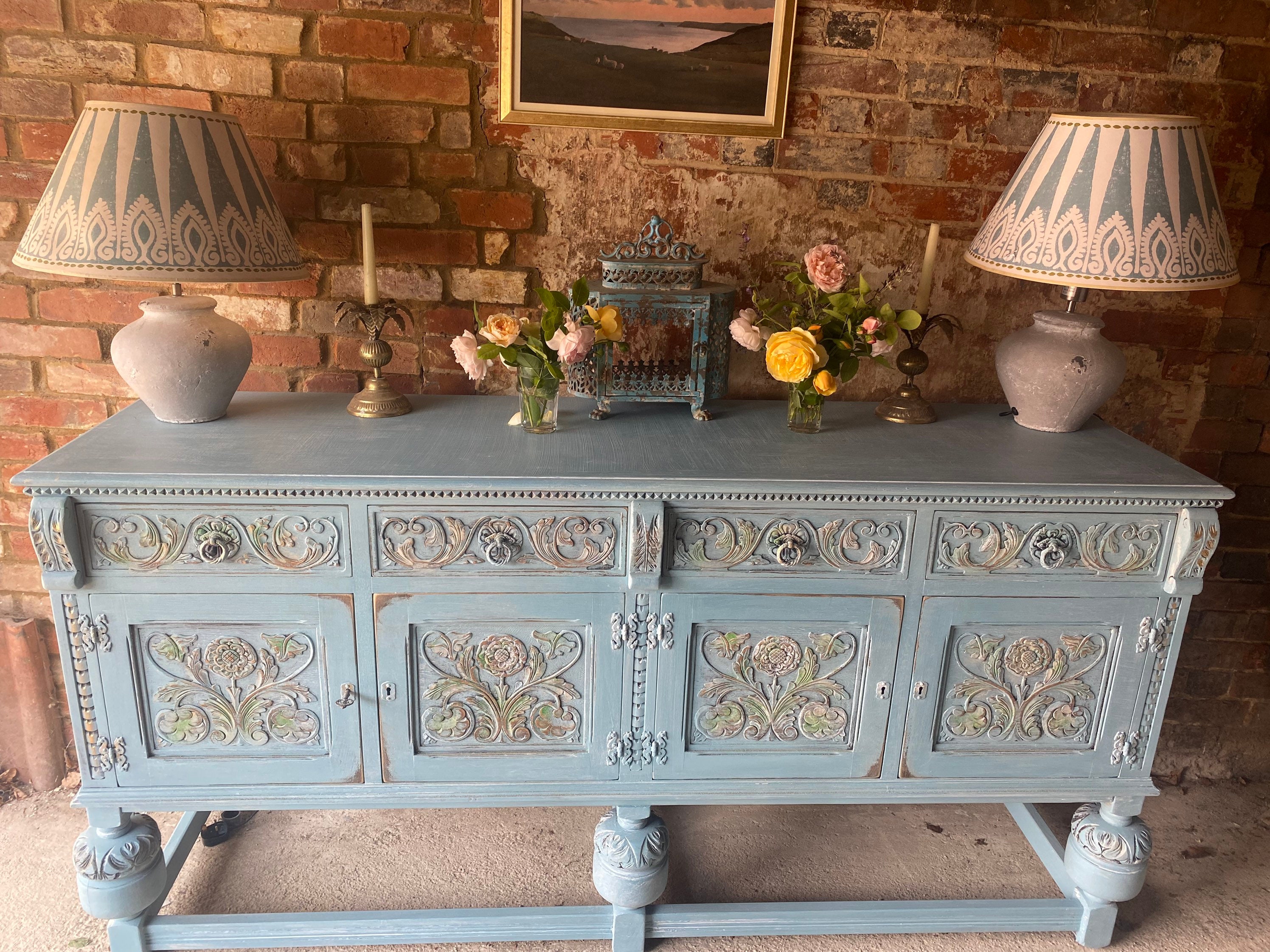 Large Antique Blue Sideboard Etsy UK