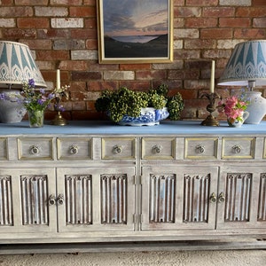 White Indian Sideboard, Antique Distressed Carved Console
