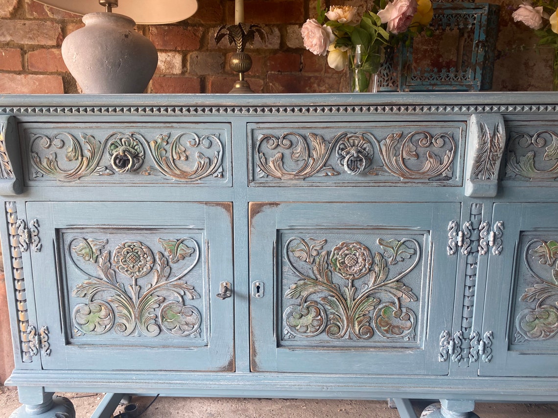 Large Antique Blue Sideboard Etsy UK