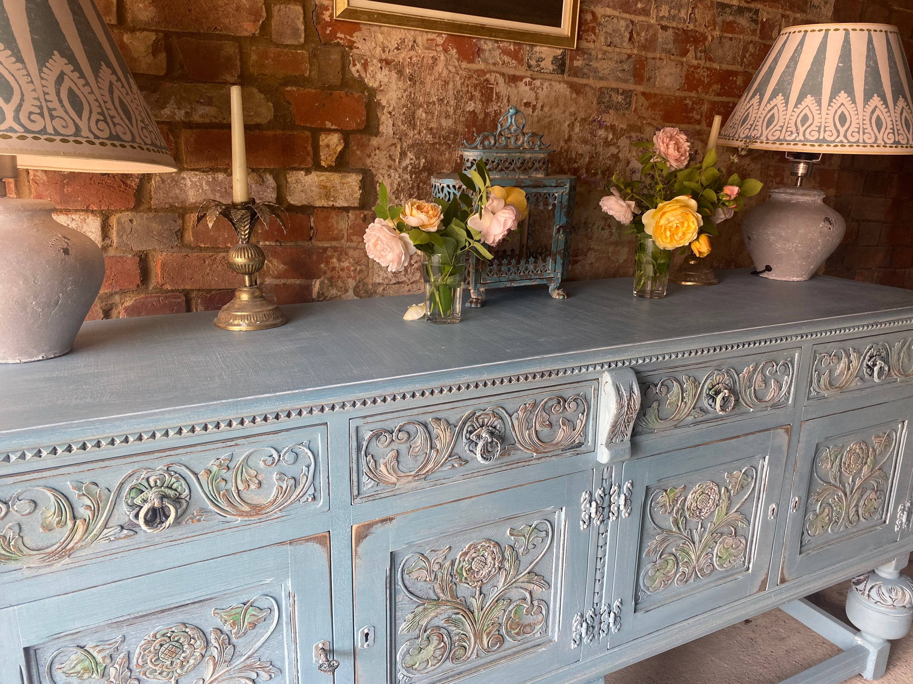 Large Antique Blue Sideboard Etsy UK