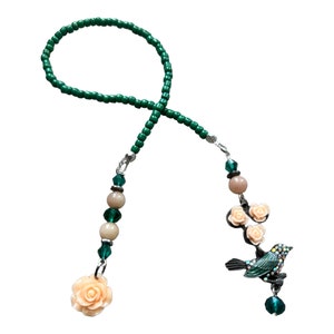 Bird and flower bookmark, beaded bookmark, book thong, book accessory, page marker, planner bookmark, book jewelry, book bling, readers gift