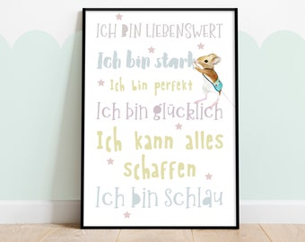 Affirmationsposter für das Babyzimmer oder Kinderzimmer, Kinder Affirmationen Bild mit Maus