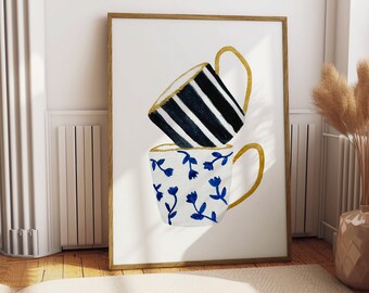 Mural Poster Coffee Cups Watercolor