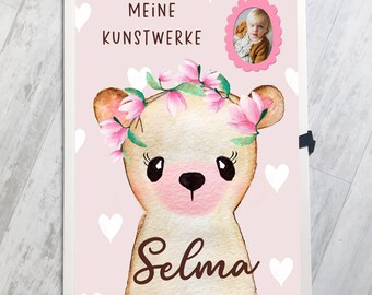 Folder A3 personalized with name and photo, folder artwork A3 bear girl