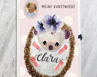 Collection folder A3 personalized with name and photo, drawing folder souvenir folder works of art A3 hedgehog girl