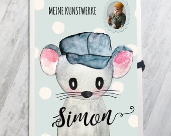 Folder A3 personalized with name and photo, folder keepsake folder artwork A3 mouse boy