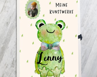 Sammelmappe A3 personalisiert mit Namen und Foto, Zeichenmappe Erinnergungsmappe Kunstwerke A3 Frosch