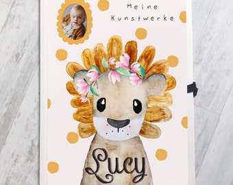 Collector's folder A3 personalized with name and photo, drawing folder souvenir folder works of art A3 child lioness