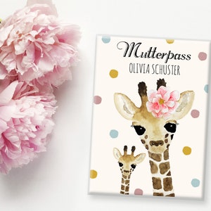 Mutterpasshülle Giraffe, Schutzhülle für den Mutterpass, Mutterpass Hülle mit Name