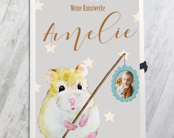 Sammelmappe A3 personalisiert mit Namen und Foto, Sammelmappe Erinnerungsmappe Kunstwerke A3 Hamster