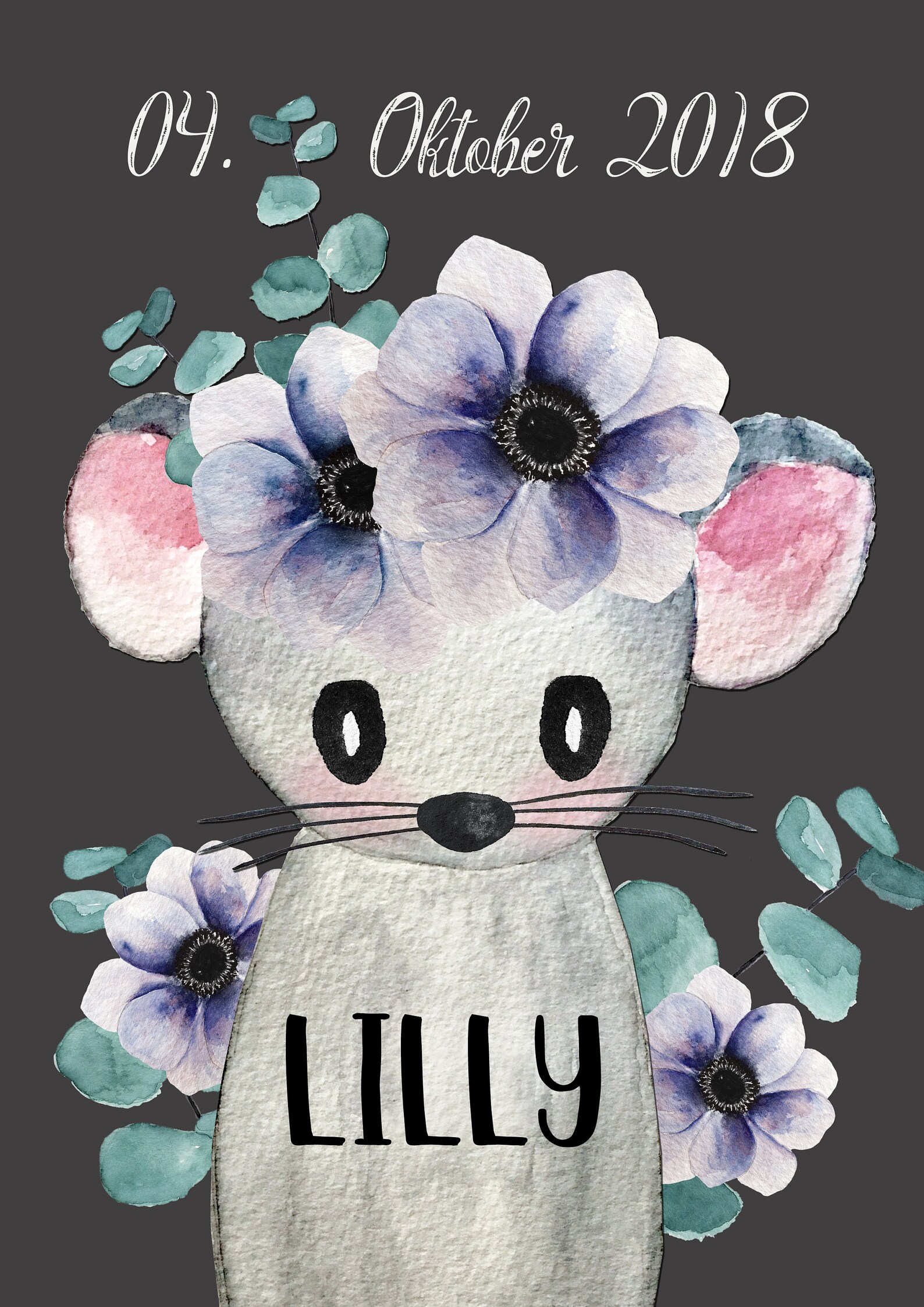 Poster with name A4 poster mouse girl nursery décor gift Etsy