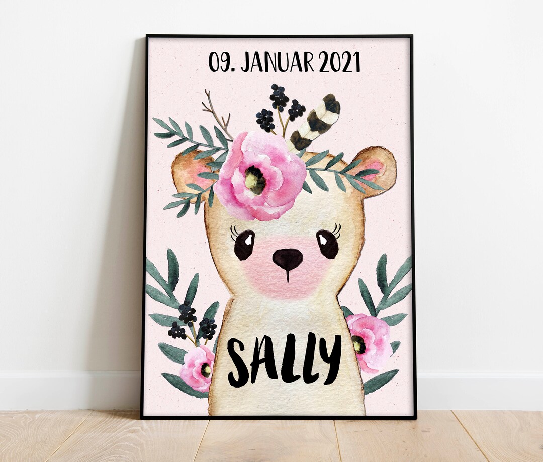 Poster With Name A4 Poster Bear Girl Nursery Decoration Etsy