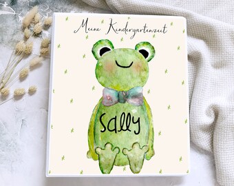 Frog kindergarten folder personalized with name, portfolio kindergarten folder