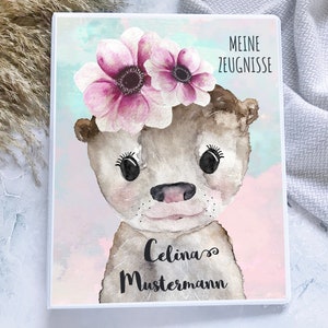 Zeugnismappe Otter Mädchen personalisiert mit Namen, Zeugnisordner Zeugnisheft