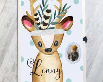 Collector's folder A3 personalized with name and photo, collector's folder memory folder artwork A3 deer boy