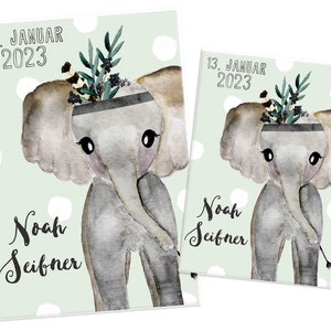 Elefant Uhefthülle Impfpasshülle Name, Uheft & Impfpass Junge, Geschenk Baby Geburt