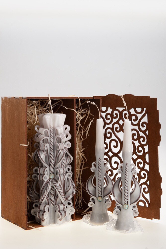 Personalized wedding candles Carved candles Biege Wedding Set Etsy