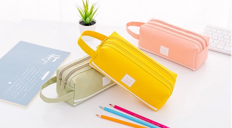 Double Zipper Canvas Large Capacity Pencil Case/Pencil Pouch/Zipper Pouch/Cosmetic Pouch/Cosmetic Bag image 6