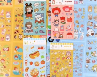 1 Set (6 Sheets) Cute Cartoon Food Pet Sticker for Bullet Journal/Scrapbook/Diary/Planner