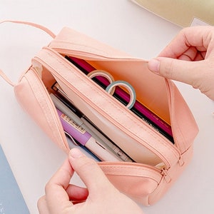 Double Zipper Canvas Large Capacity Pencil Case/Pencil Pouch/Zipper Pouch/Cosmetic Pouch/Cosmetic Bag image 2