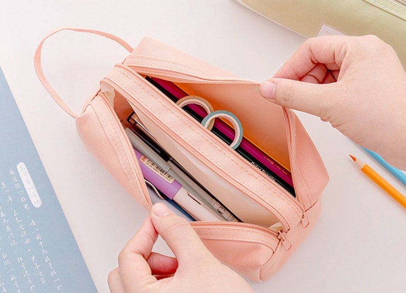 Double Zipper Canvas Large Capacity Pencil Case/Pencil Pouch/Zipper Pouch/Cosmetic Pouch/Cosmetic Bag image 2