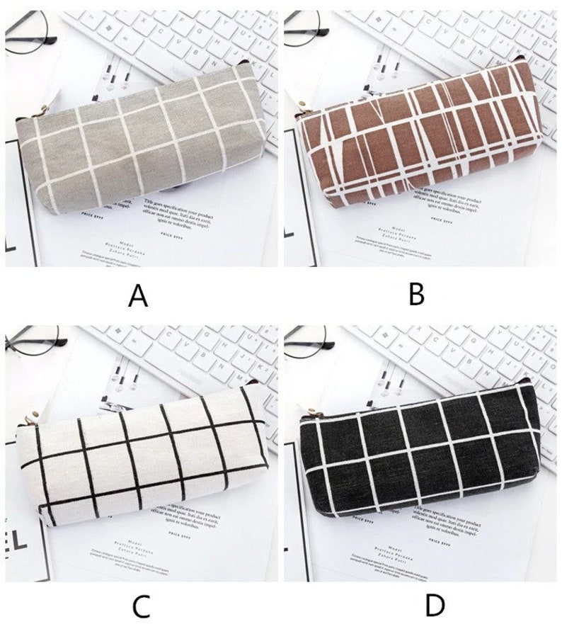 Canvas Simple Striped Grid Pencil Case/Pencil Pouch/Zipper Etsy