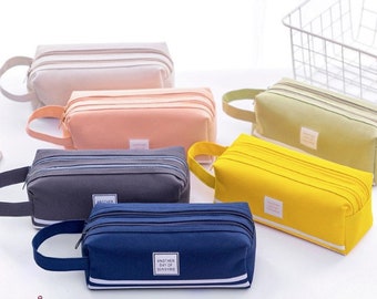 Double Zipper Canvas Large Capacity Pencil Case/Pencil Pouch/Zipper Pouch/Cosmetic Pouch/Cosmetic Bag