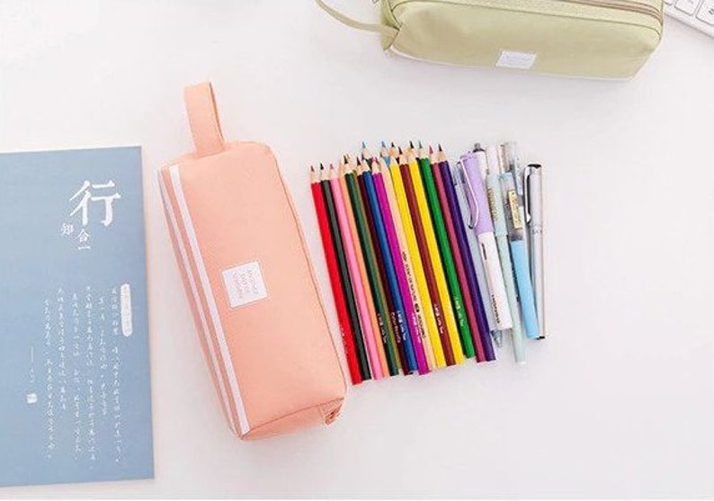 Double Zipper Canvas Large Capacity Pencil Case/Pencil Pouch/Zipper Pouch/Cosmetic Pouch/Cosmetic Bag image 3