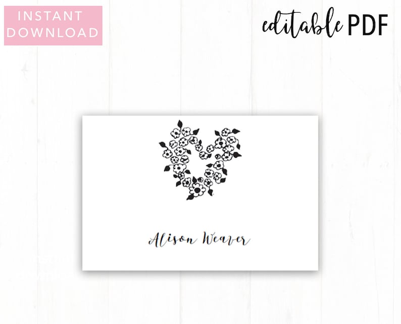 Baby in Bloom Place Cards Template Editable Text and Printable Boho Minimalist Place Cards 2x3.5 INSTANT DOWNLOAD