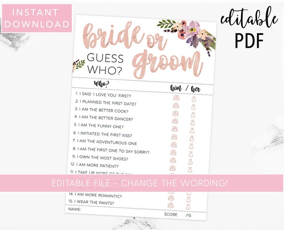 Bride Or Groom Game He Said She Said Bridal Shower Game Etsy