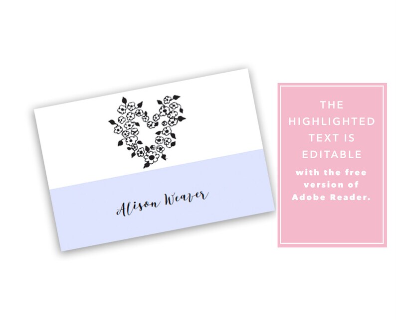 Baby in Bloom Place Cards Template Editable Text and Printable Boho Minimalist Place Cards 2x3.5 INSTANT DOWNLOAD