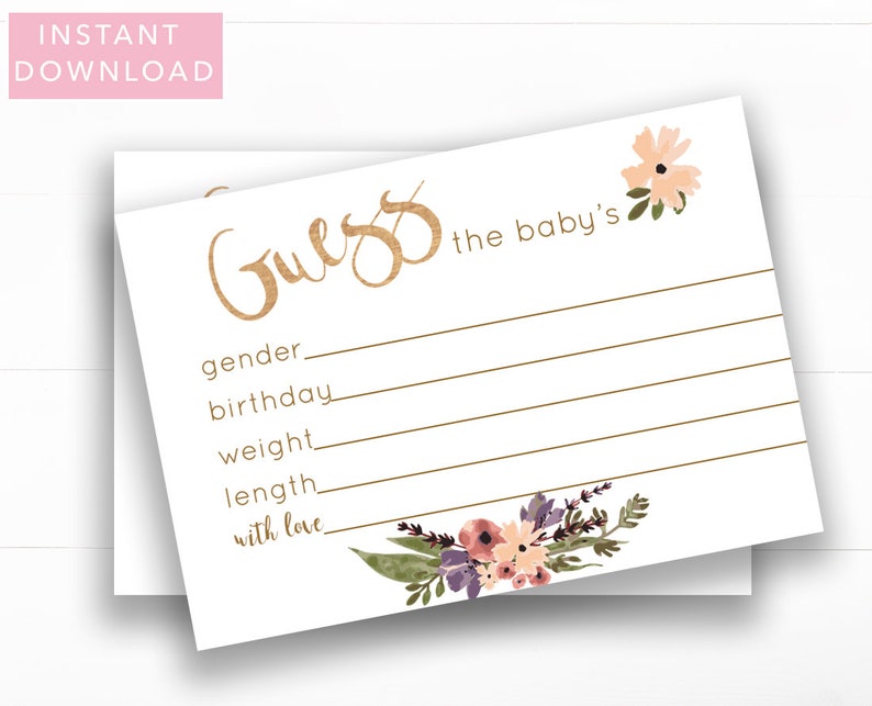 Guessing Game Cards 5x3.5 Boho Baby Shower Guess the Baby/'s. Printable, INSTANT DOWNLOAD