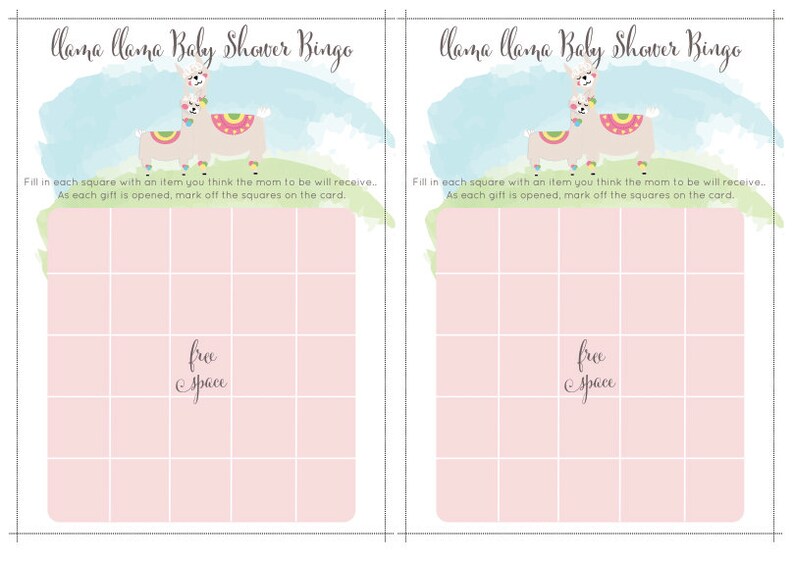 INSTANT DOWNLOAD and Printable Llama Baby Shower Bingo Cards