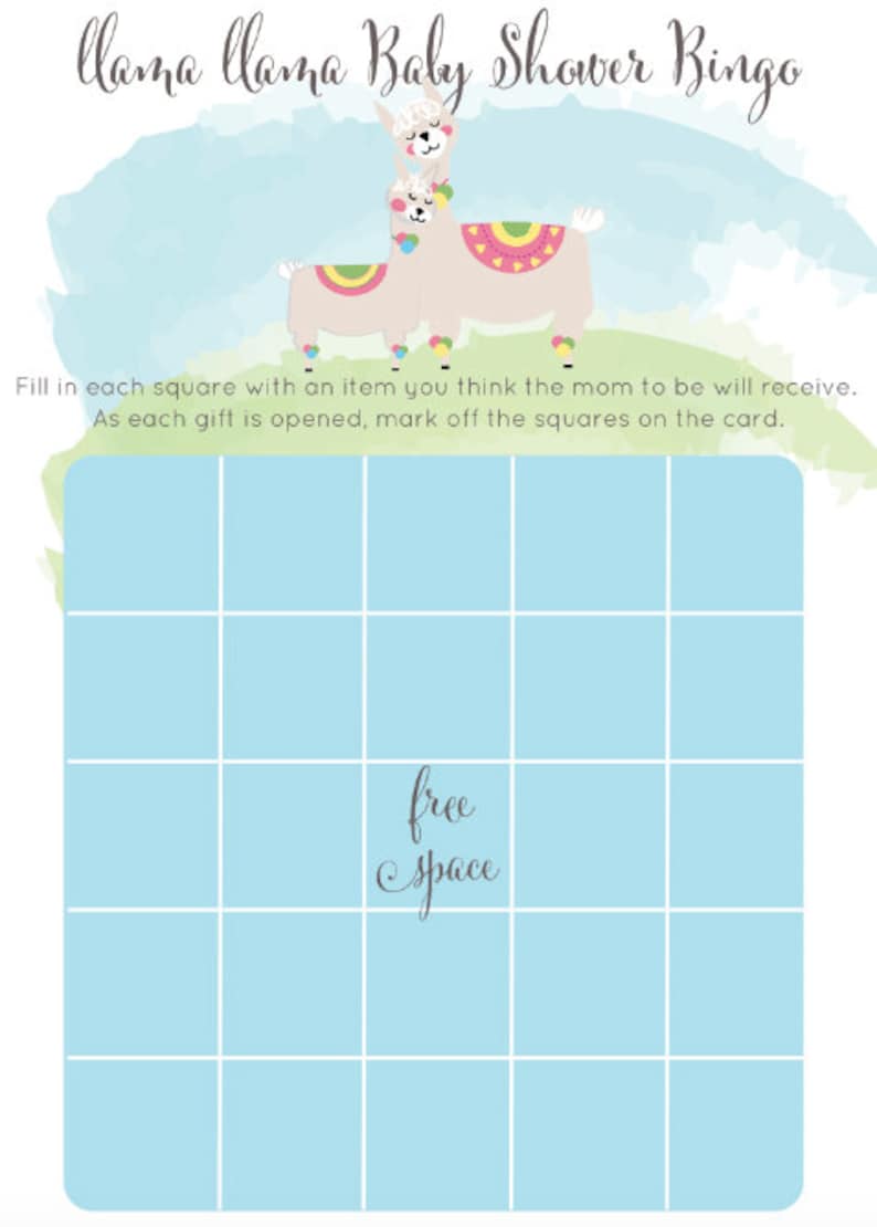 INSTANT DOWNLOAD and Printable Llama Baby Shower Bingo Cards