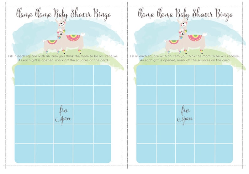 INSTANT DOWNLOAD and Printable Llama Baby Shower Bingo Cards