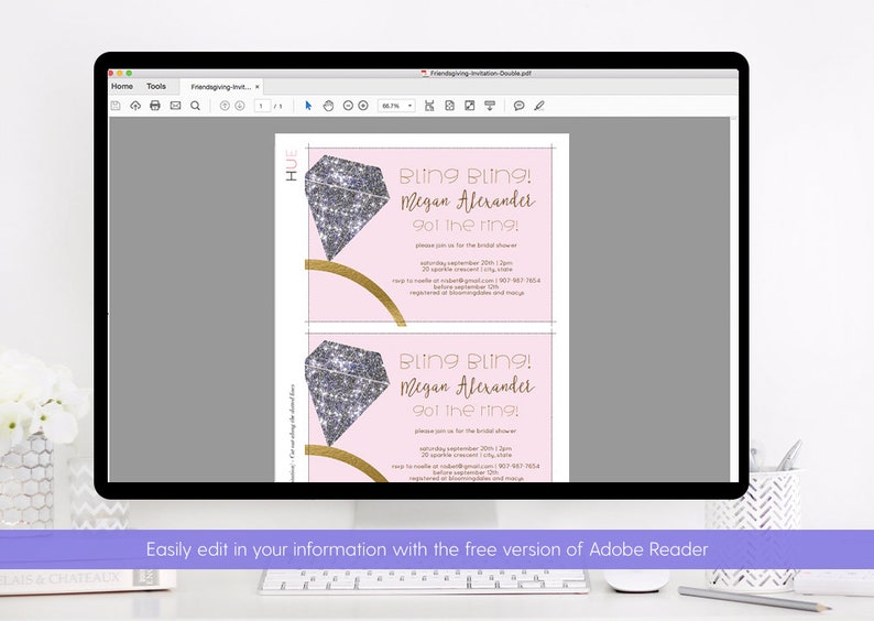 INSTANT DOWNLOAD Printable Diamond Ring Bridal Shower Invitation 5x7 Editable Text