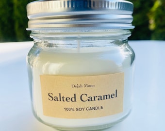 Salted Caramel Soy Candle: 8oz Mason Jar Candle