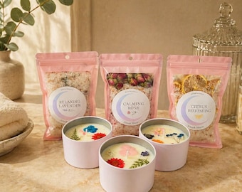 Mother's Day Gift Set Calming Spa Soy Candle Bath Salts