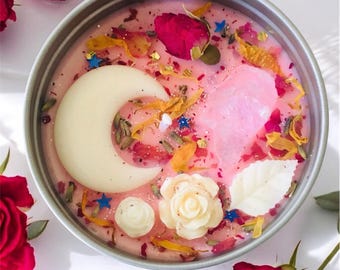 Rozenkwartskaars: rozengeur, wassen maan, zelfliefde, 8oz