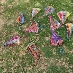5 Pieces Lot Traditional Design Indian Wedding Umbrella Decoration Vintage Parasols Folding Canopy Handmade Embroidered Umbrella Christmas image 4