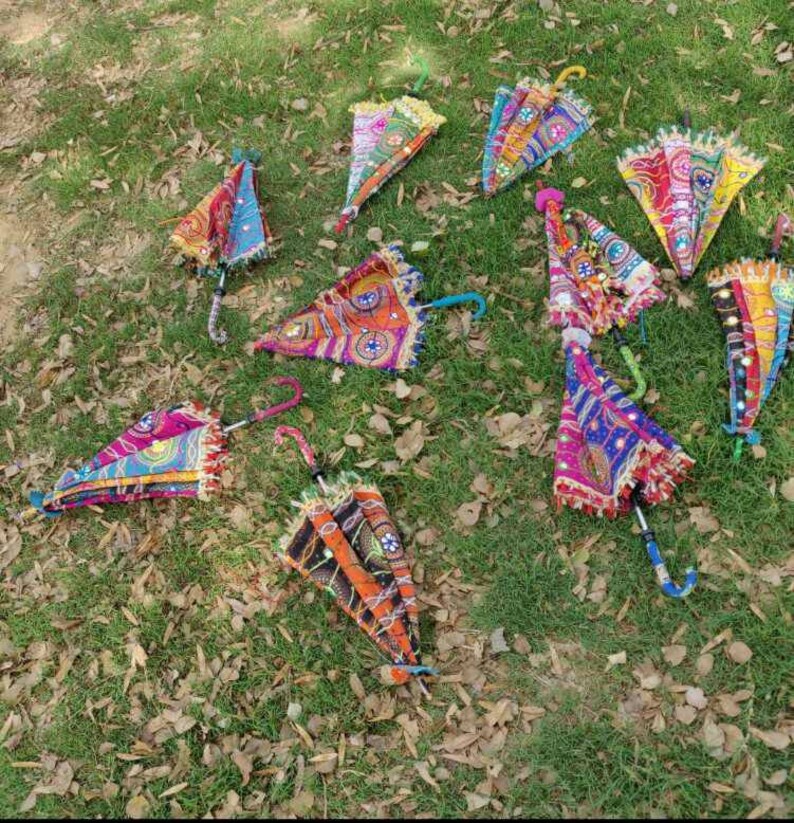 5 Pieces Lot Traditional Design Indian Wedding Umbrella Decoration Vintage Parasols Folding Canopy Handmade Embroidered Umbrella Christmas image 4