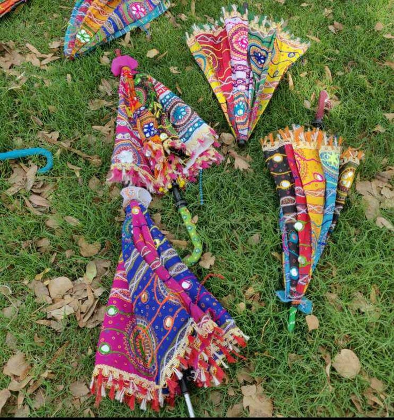 5 Pieces Lot Traditional Design Indian Wedding Umbrella Decoration Vintage Parasols Folding Canopy Handmade Embroidered Umbrella Christmas image 9