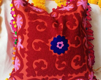 Copricuscino decorativo realizzato a mano, 60x60 cm, motivo: mandala Kashmiri Suzani in cotone, con paillettes ricamate, decorazione per la casa, stile indiano di yoga, 61x61 cm, custodia vegana