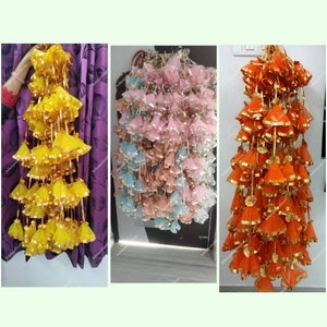 50 Strings Of Net Fabric Colorful Tassel with Gota Lace Flower Indian Decoration Garden Backdrops Housewarming Flower Strings Party Decor