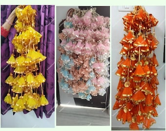 50 Strings Of Net Fabric Colorful Tassel with Gota Lace Flower Indian Decoration Garden Backdrops Housewarming Flower Strings Party Decor