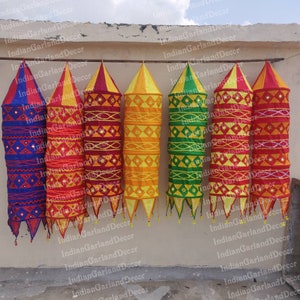 5 pcs of lampshades fabric lamps chandelier hanging jhoomer vintage christmas decoration Indian decoration decorative lanterns gift for her