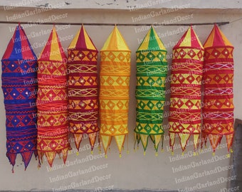 5 pcs of lampshades fabric lamps chandelier hanging jhoomer vintage christmas decoration Indian decoration decorative lanterns gift for her