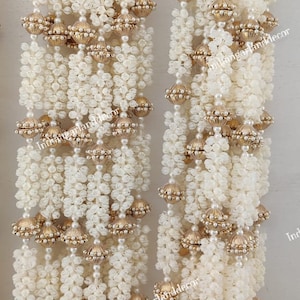 3 feet Strings of Artificial Mogra Strings With Golden Cap and Beads Indian Decoration Arrangement Jasmine Backdrops Garlands Wedding Decor